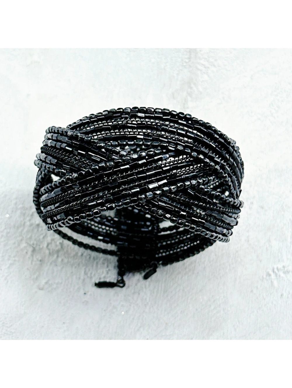 490mc. Black Iridescent Cuff Bracelet Seed Beads